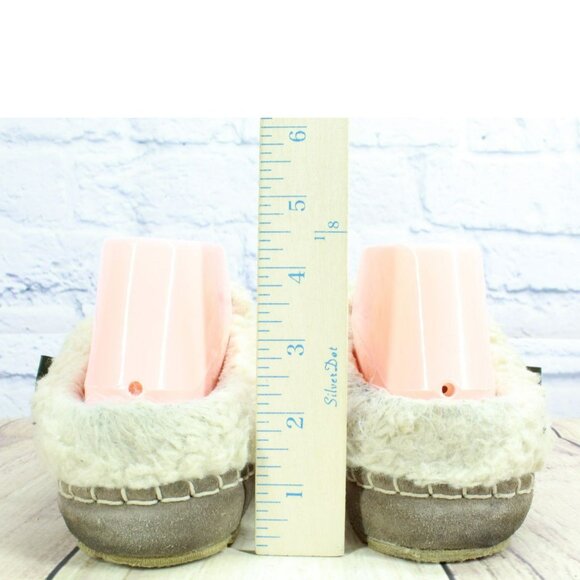 LL Bean White Knit Slip On Wicked Good Shearling Lined Cozy Slippers Size 8 M - Picture 6 of 9